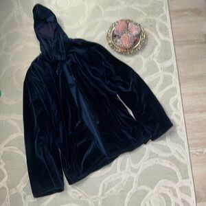 VINTAGE🌷RAG A MUFFINS🌷Blue velvet hooded tie front jacket